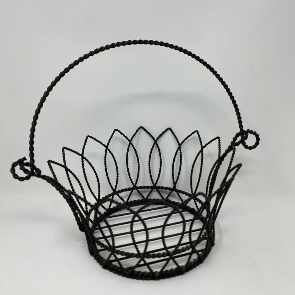 Set of 2 wire handle metal baskets vintage black